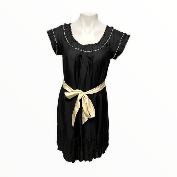 Floreat Anthropologie Size 6 Black Pleated Short Sleeve Scoop Neck Dress - Picture 2 of 6